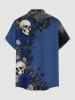 Skulls Rose Flower Butterfly Print Hawaii Button Pocket Shirt For Men -  