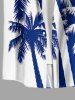 Coconut Tree Colorblock Print Buttons Pocket Hawaii Shirt For Men -  