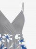 Flowers Leaf Print Surplice Hawaii Midi Dress - Gris Clair S