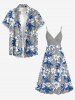 Flowers Leaf Print Surplice Hawaii Midi Dress - Gris Clair S