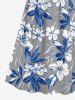 Flowers Leaf Print Surplice Hawaii Midi Dress - Gris Clair S