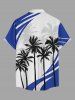 Coconut Tree Curve Colorblock Print Buttons Pocket Hawaii Shirt For Men -  