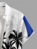 Coconut Tree Curve Colorblock Print Buttons Pocket Hawaii Shirt For Men -  