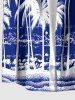 Coconut Tree Sea Waves Print Buttons Pocket Hawaii Shirt For Men -  