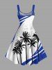 Coconut Tree Curve Colorblock Print Hawaii Tank Dress - Bleu 2X