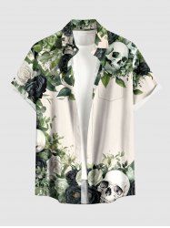Skulls Rose Flower Leaf Print Hawaii Button Pocket Shirt For Men -  XL