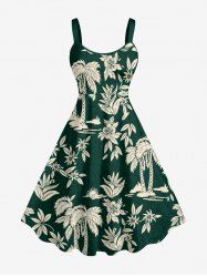 Coconut Tree Flower Leaf Sun Print Hawaii Tank Dress - Vert profond 4X