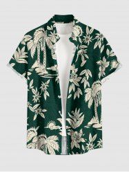 Plus Size Coconut Tree Flower Leaf Sun Print Buttons Pocket Hawaii Shirt For Men - Vert profond 2XL