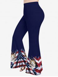 Patriotic American Flag Cat Print Flare Pants -  