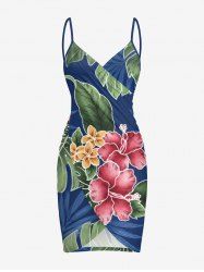 Tropical Leaf Hibiscus Flower Print Hawaii Convertible Beach Cover Up -  