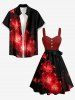 Robe trapèze à boutons imprimé fleur d'hibiscus ombre pailleté Hawaï avec ceinture amovible - Rouge 5X