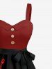 Robe trapèze à boutons imprimé fleur d'hibiscus ombre pailleté Hawaï avec ceinture amovible - Rouge 5X