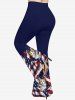 Patriotic American Flag Cat Print Flare Pants - Bleu profond XS