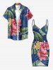 Tropical Leaf Hibiscus Flower Print Hawaii Convertible Beach Cover Up -  