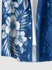Tropical Leaf Hibiscus Flower Print Hawaii Button Pocket Shirt For Men - Bleu profond XL