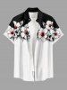 Skulls Flower Colorblock Print Buttons Pocket Hawaii Shirt For Men - Noir S