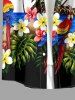 Parrot Coconut Tree Flowers Leaf Print Buttons Pocket Hawaii Shirt For Men -  