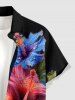 Hibiscus Flower Leaf Print Buttons Pocket Hawaii Shirt For Men - Rouge Vineux S