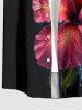 Hibiscus Flower Leaf Print Buttons Pocket Hawaii Shirt For Men - Rouge Vineux S