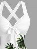 Parrot Coconut Tree Flowers Leaf Print Crisscross Straps Bowknot Hawaii Tank Dress - Blanc S