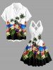 Parrot Coconut Tree Flowers Leaf Print Crisscross Straps Bowknot Hawaii Tank Dress - Blanc S
