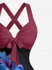 Hibiscus Flower Leaf Print Crisscross Straps Bowknot Hawaii Tank Dress -  