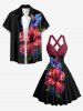 Hibiscus Flower Leaf Print Crisscross Straps Bowknot Hawaii Tank Dress -  