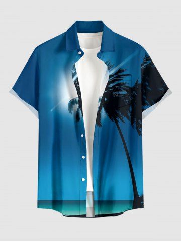 Coconut Tree Sea Sky Print Hawaii Button Pocket Shirt For Men - BLUE - 3XL