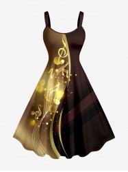 Musical Notes Curve Glitter 3D Print Hawaii Tank Dress - marron foncé 4X