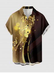 Plus Size Musical Notes Curve Glitter 3D Print Buttons Pocket Hawaii Shirt For Men -  