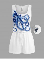 Octopus Print Cinched Hawaii Romper -  