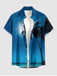 Coconut Tree Sea Sky Print Hawaii Button Pocket Shirt For Men -  