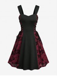 Robe débardeur patchwork à lacets avec flocage fleurs - Rouge foncé S