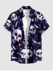 Skulls Diamond Light Spot Print Button Pocket Shirt For Men -  