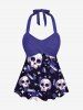 Skulls Diamond Light Spot Print Twist Halter Boyleg Tankini Swimsuit -  