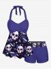 Skulls Diamond Light Spot Print Twist Halter Boyleg Tankini Swimsuit -  