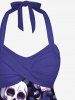 Skulls Diamond Light Spot Print Twist Halter Boyleg Tankini Swimsuit -  