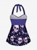 Skulls Diamond Light Spot Print Twist Halter Boyleg Tankini Swimsuit -  