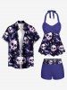 Tankini shorty avec top halter torsadé, imprimé crânes et losanges à pois clairs - Concorde 3X