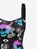 Ombre Skulls Galaxy Eye Print Hawaii Lace Up A Line Dress - Noir XS