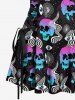 Ombre Skulls Galaxy Eye Print Hawaii Lace Up A Line Dress - Noir XS