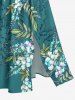 Flower Leaf Branch Print Hawaii Split Pocket A Line Midi Dress -  