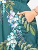 Flower Leaf Branch Print Hawaii Split Pocket A Line Midi Dress -  