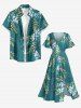 Flower Leaf Branch Print Hawaii Split Pocket A Line Midi Dress -  