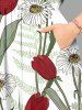 Robe midi trapèze à imprimé hawaïen de fleurs de tulipe, feuilles et branches, avec fente et poches - Vert clair XS