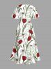 Robe midi trapèze à imprimé hawaïen de fleurs de tulipe, feuilles et branches, avec fente et poches - Vert clair XS