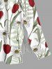 Robe midi trapèze à imprimé hawaïen de fleurs de tulipe, feuilles et branches, avec fente et poches - Vert clair XS