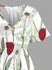 Robe midi trapèze à imprimé hawaïen de fleurs de tulipe, feuilles et branches, avec fente et poches - Vert clair XS