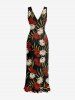 Flower Tropical Leaf Branch Print Hawaii Ruffles Split Dress -  