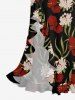Flower Tropical Leaf Branch Print Hawaii Ruffles Split Dress -  